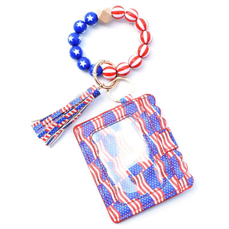 Wholesale Card Holder Pu Tassel Beads Bracelet Wallet Keychain